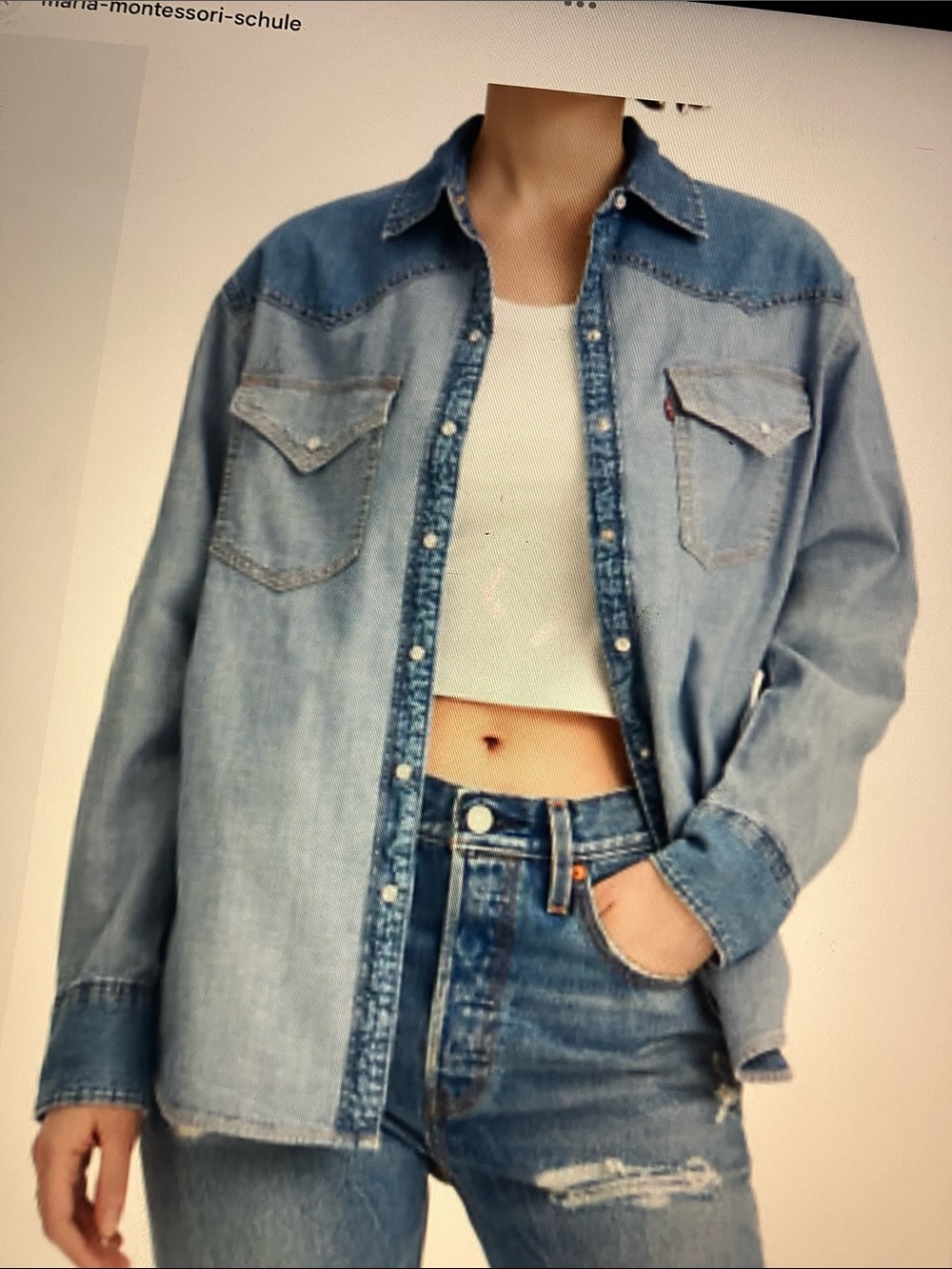 Levi's Light Blue Two-Tone Denim Shirt Jacket Pearl buttons